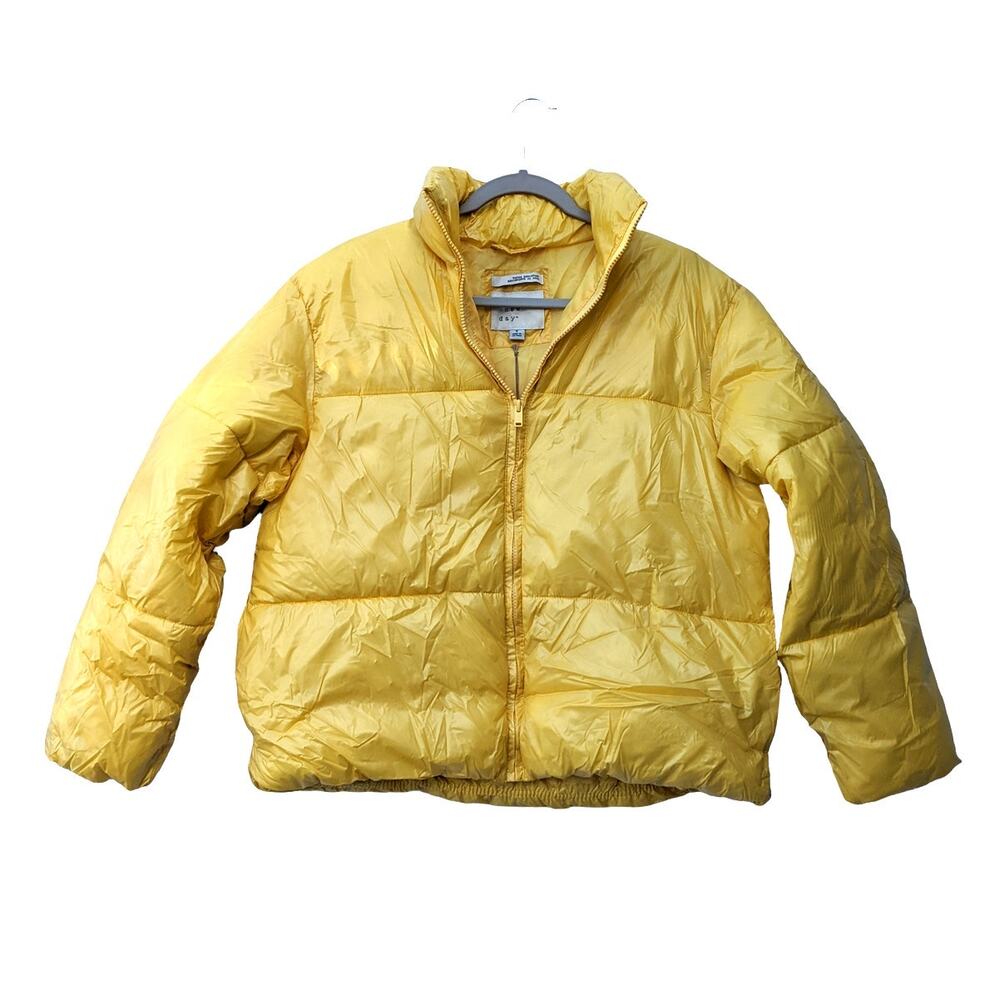 Puffer Jacket Wet Look‎ A New Day Winter Coat Zip Up Puffy Cinch S Yellow Short